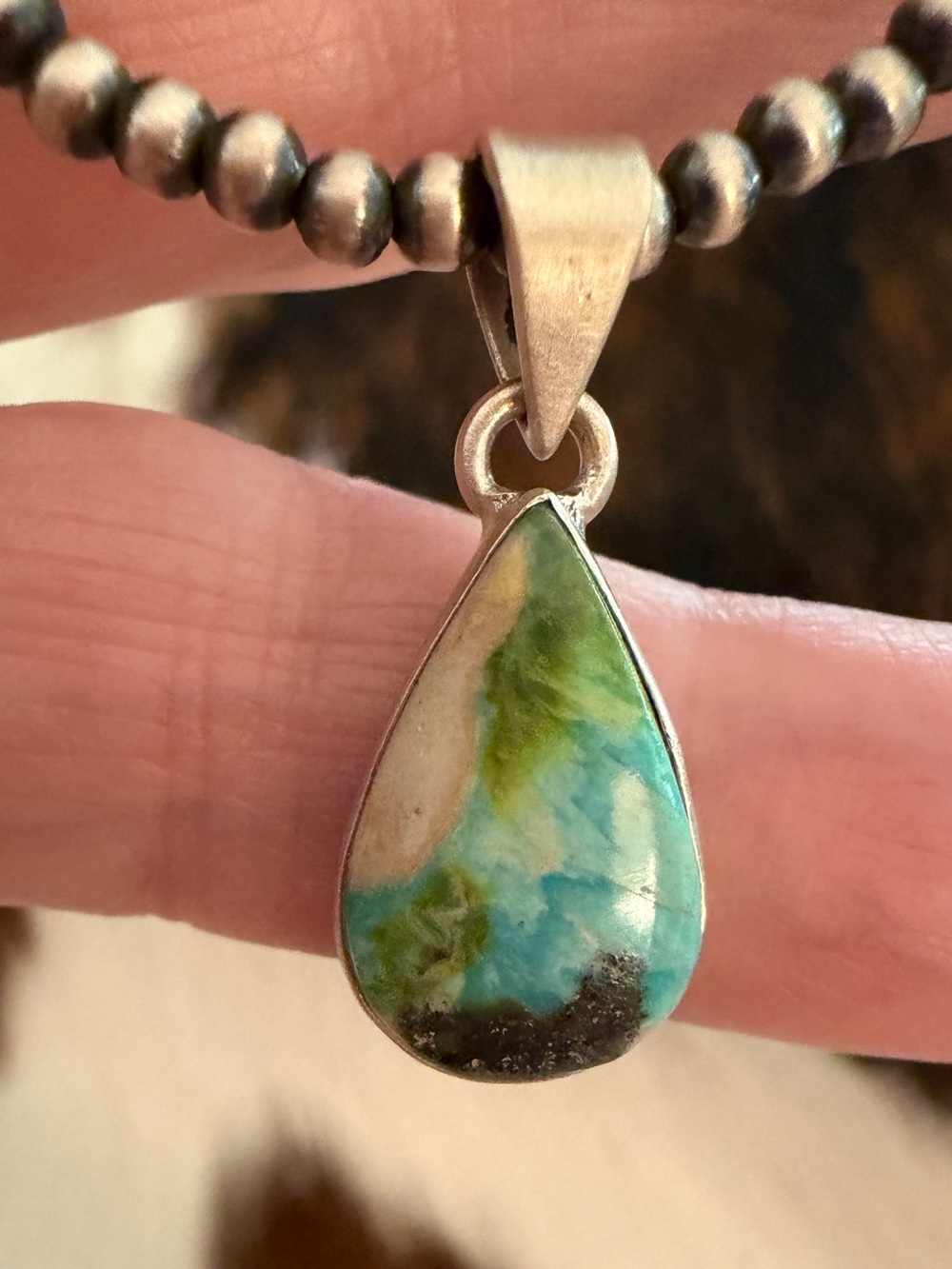 ❤️ Sonoran Gold Turquoise Navajo Style Matte Brushed Sterling 925 Unisex Pendant - Picture 3 of 12